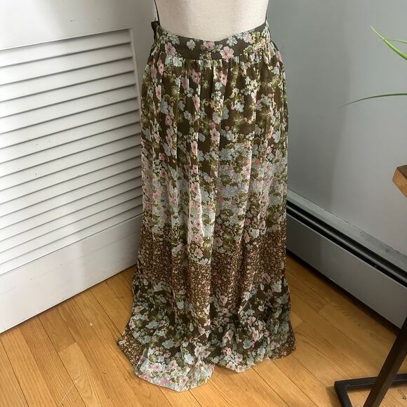H&M Skirt Womens 6 Brown Floral Chiffon Maxi Retro Bohemian Forest Fairy Girl - Picture 5 of 10
